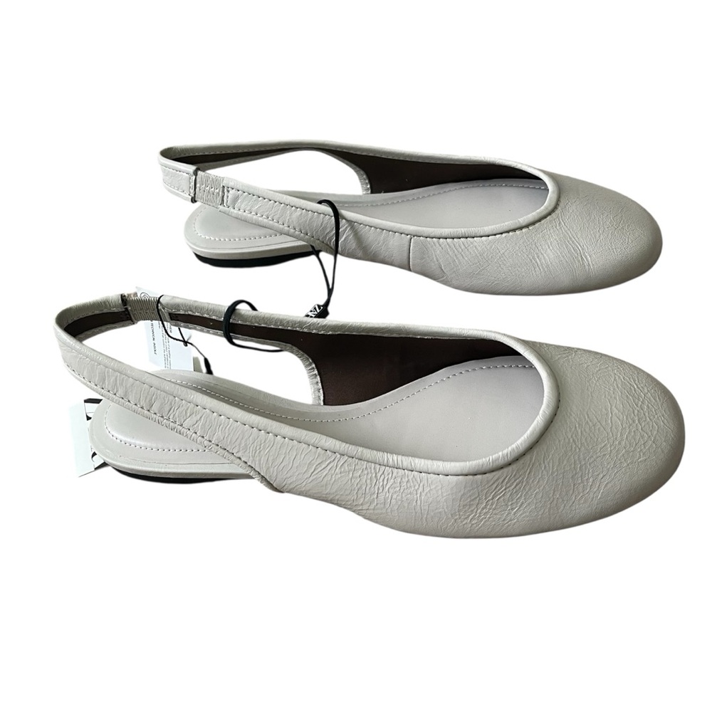 Zara Leather Slingback Ballet Flats White Minimalist Summer Party Size 7.5 NWT - Picture 8 of 9